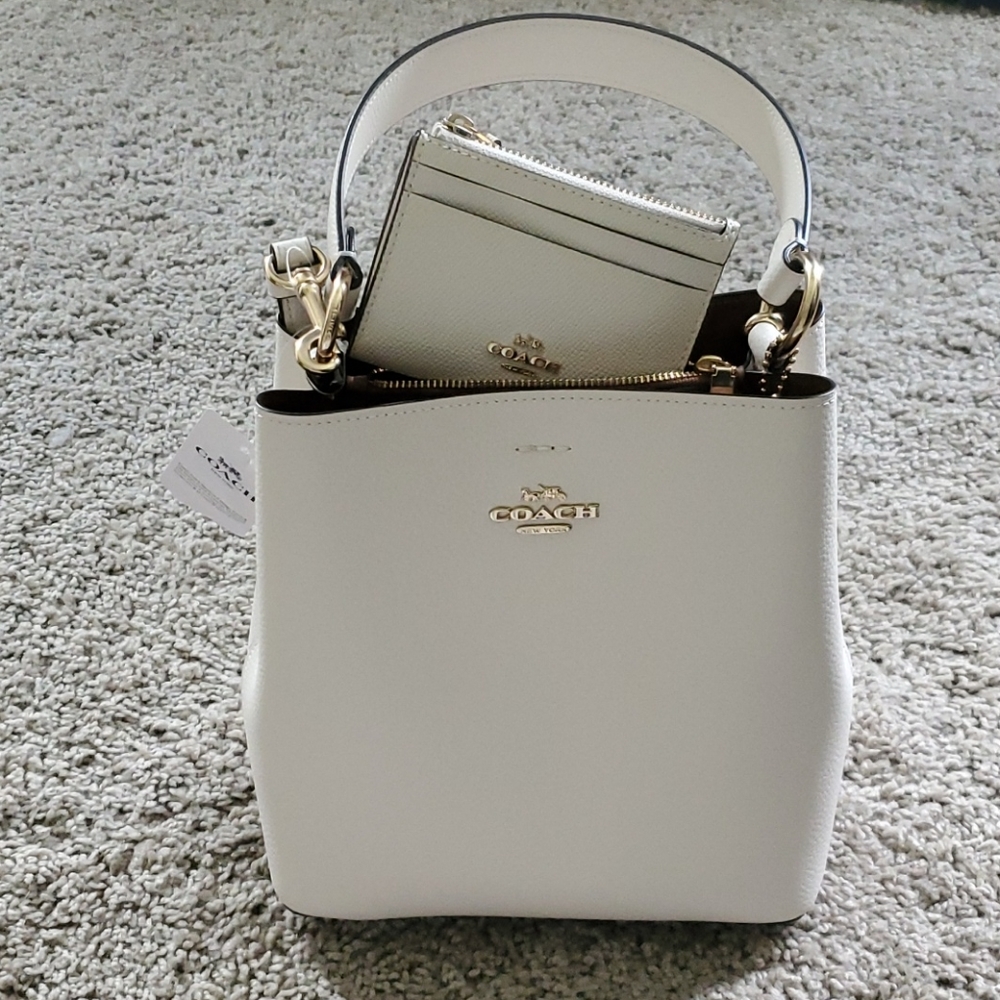 Coach beige bucket crossbody bag